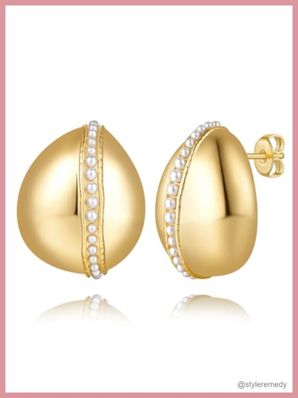 14K Gold Plated Hoop Earrings Teardrop Pearl Accent 25mm